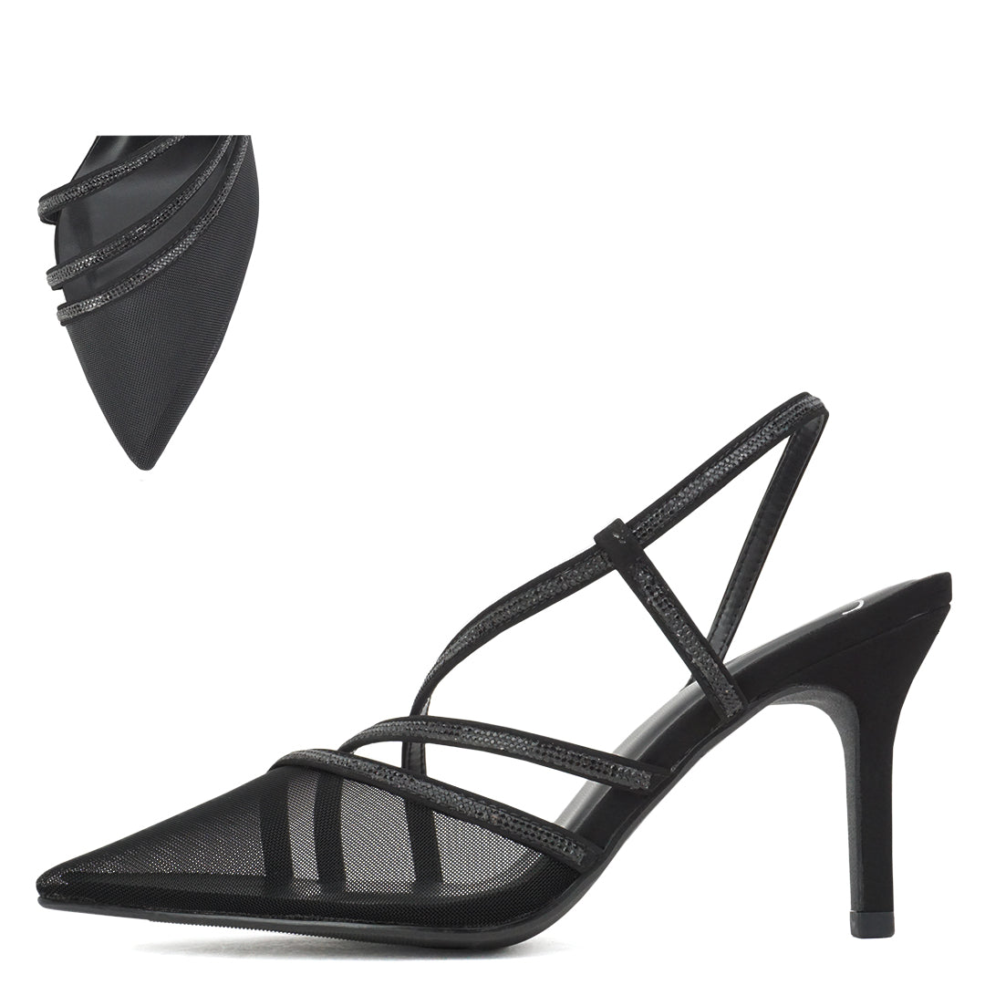 "Colbie" Soda Black Closed Toe Mesh Heel