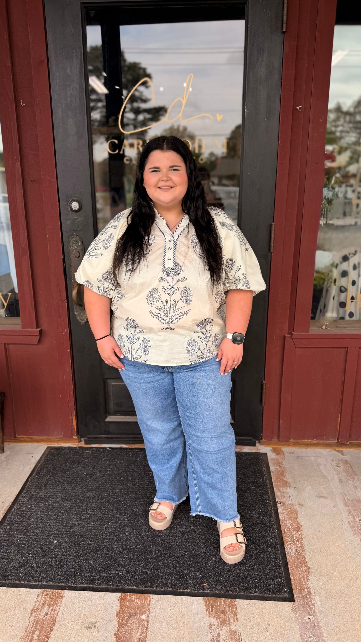 "Prissly" Floral Puff Sleeve Curvy Top