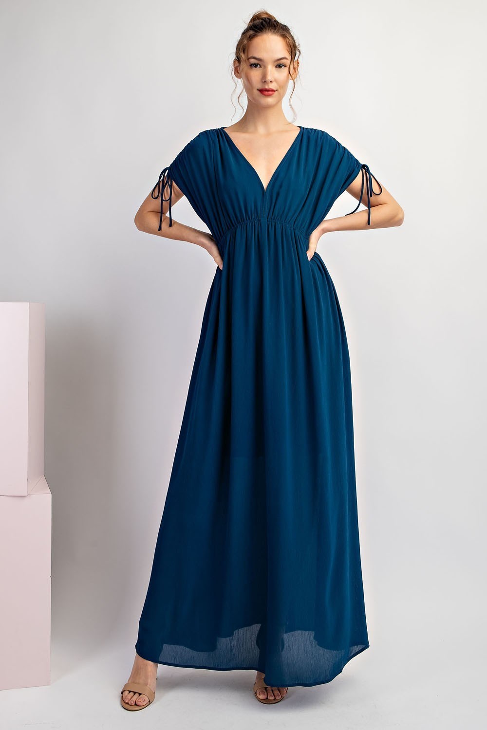 "Shayna" Dark Teal V-Neck Maxi Dress