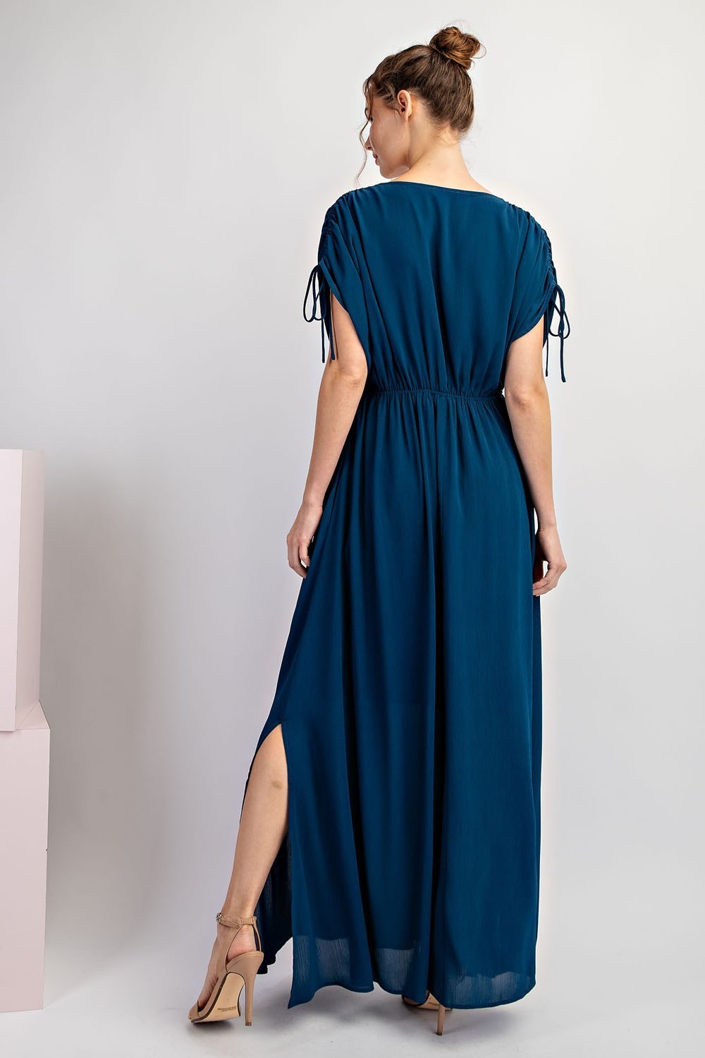 "Shayna" Dark Teal V-Neck Maxi Dress