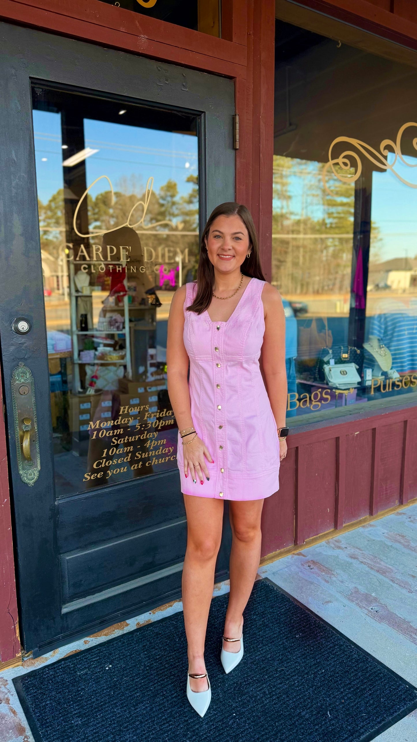 "Crissy" Pink Denim Gold Button Mini Dress