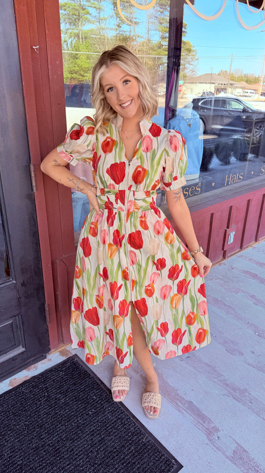 "Amber" Floral Zip Up Maxi Dress