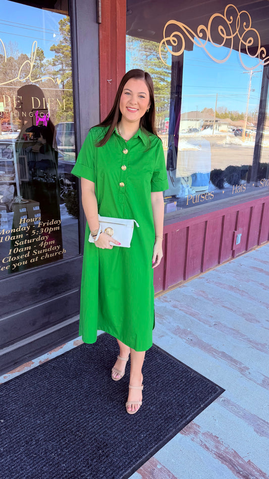 "Mick" Gold Button Midi Dress