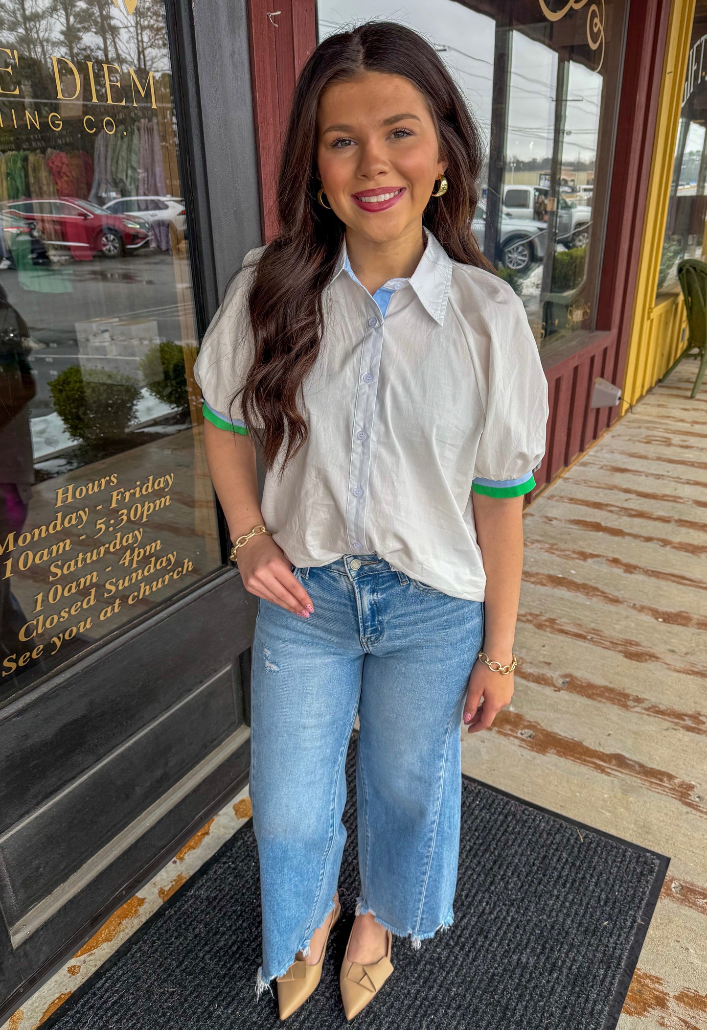 "Aislin" Half Sleeve Button Down