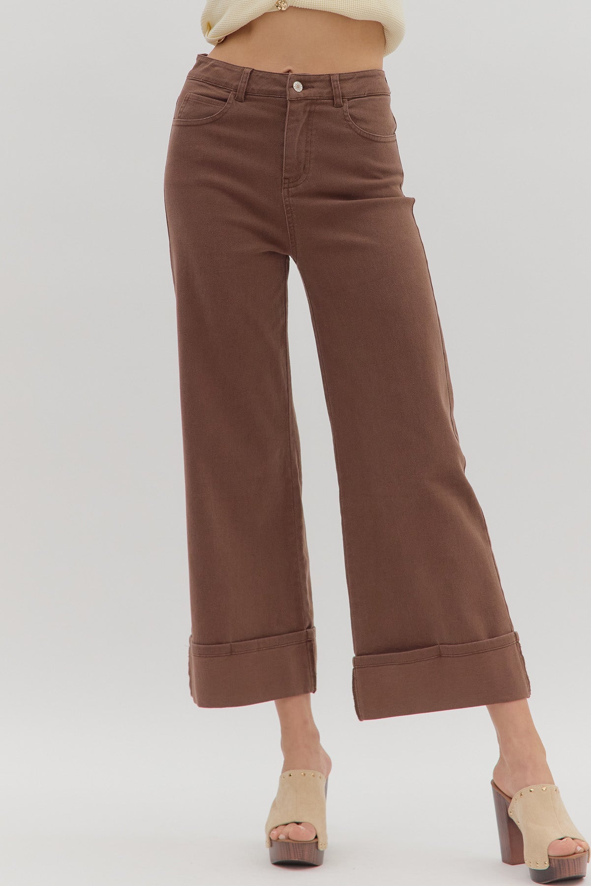 "Sans" Wide Leg Cuff Denim Pants (Multiple Colors)