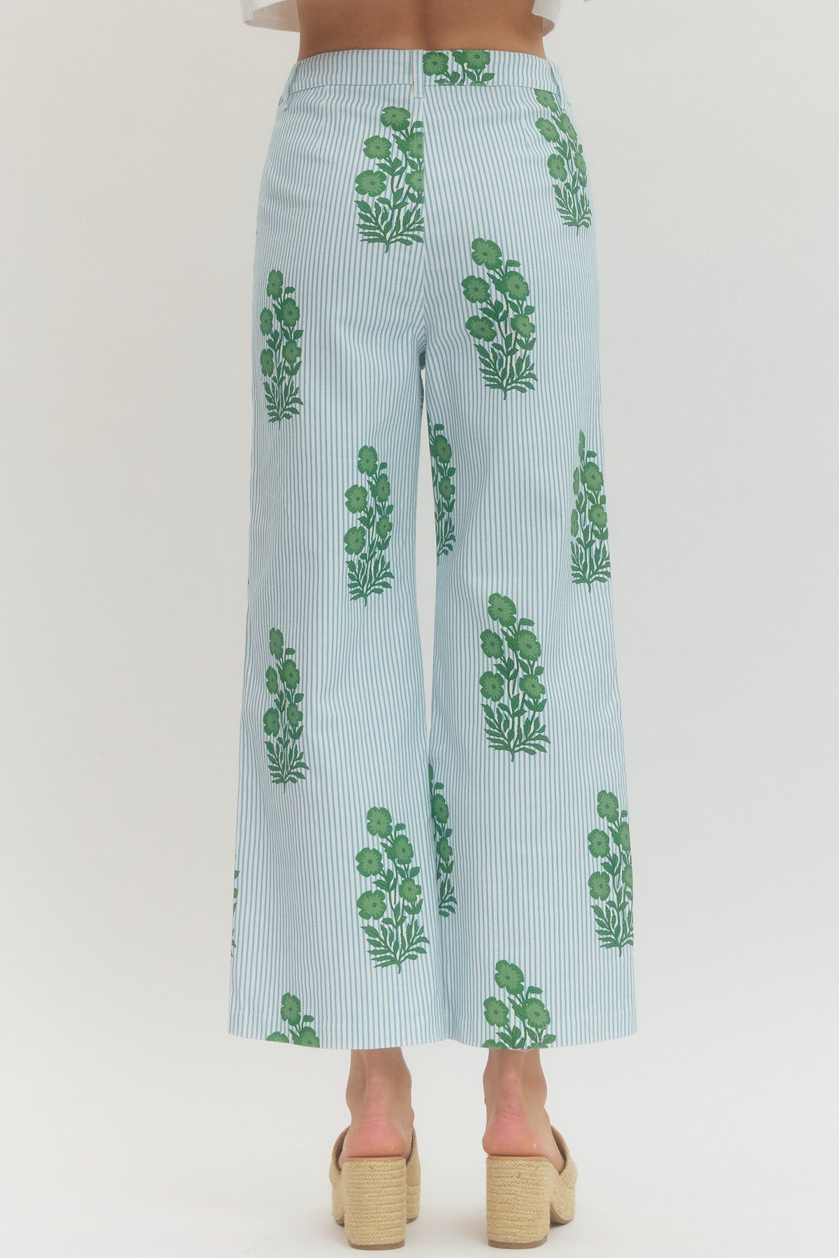 "Chandler" Striped Floral Denim Pants