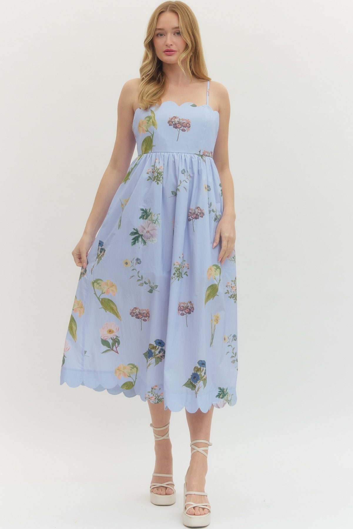 "Ragan" Floral Scalloped Sleeveless Midi Dress