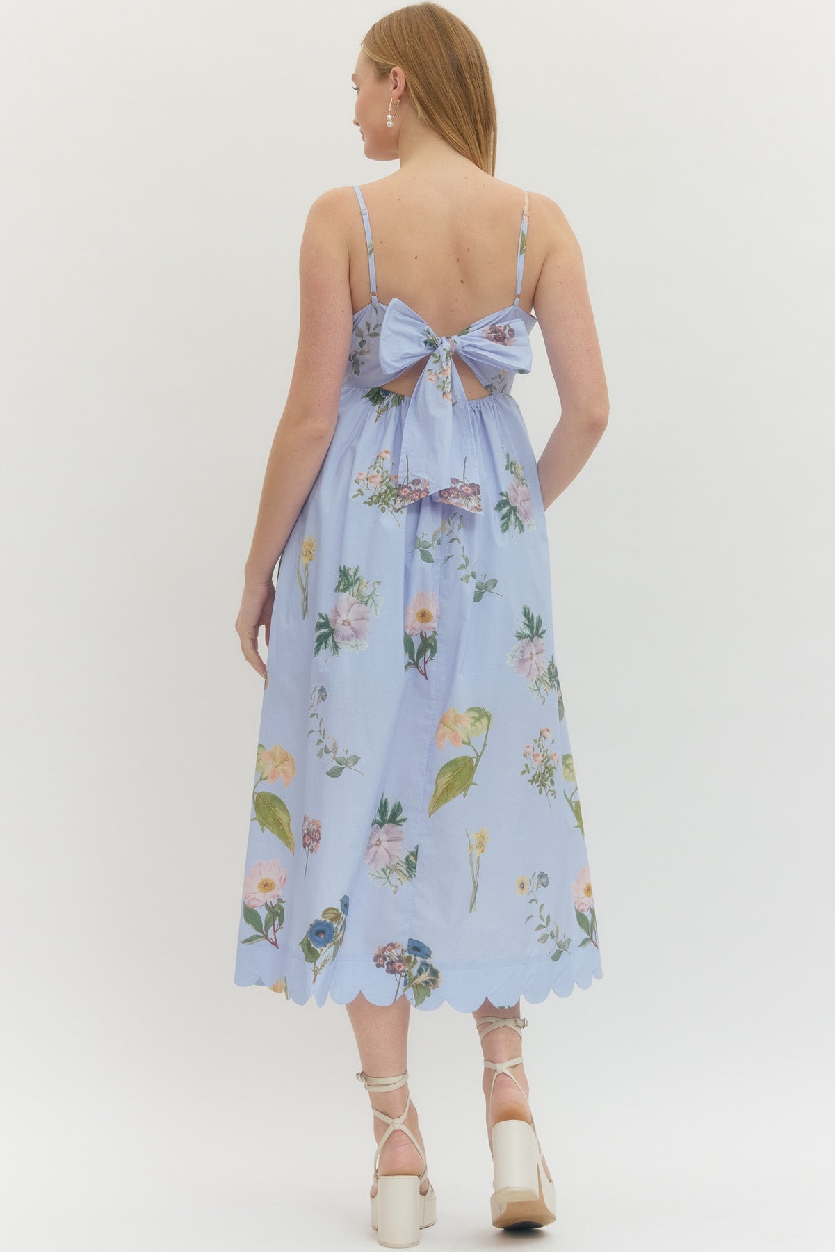 "Ragan" Floral Scalloped Sleeveless Midi Dress