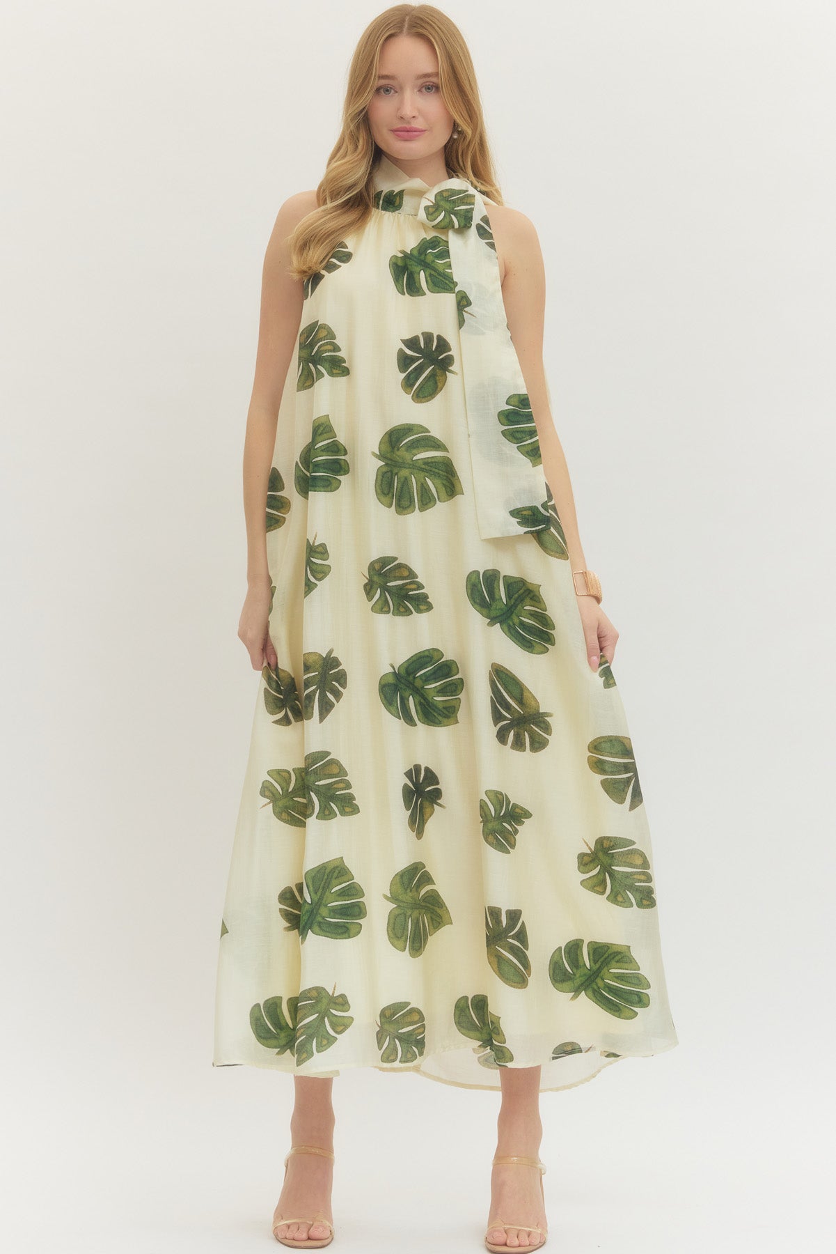 "Laine" Palm Print Maxi Dress