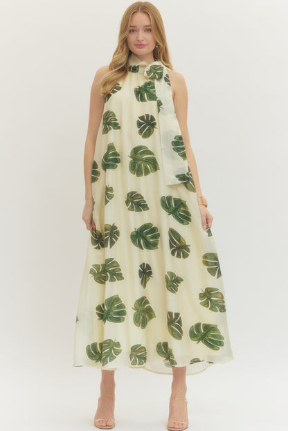 "Laine" Palm Print Maxi Dress