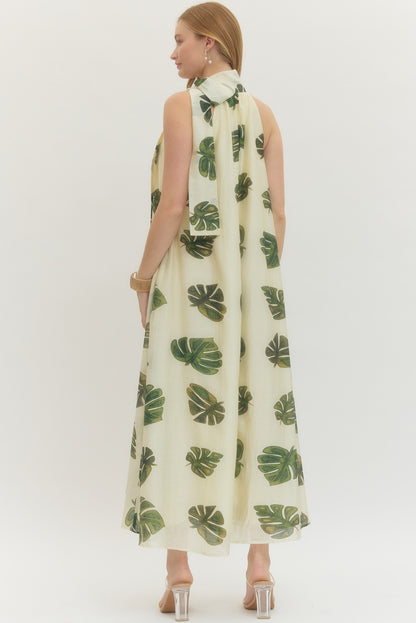 "Laine" Palm Print Maxi Dress