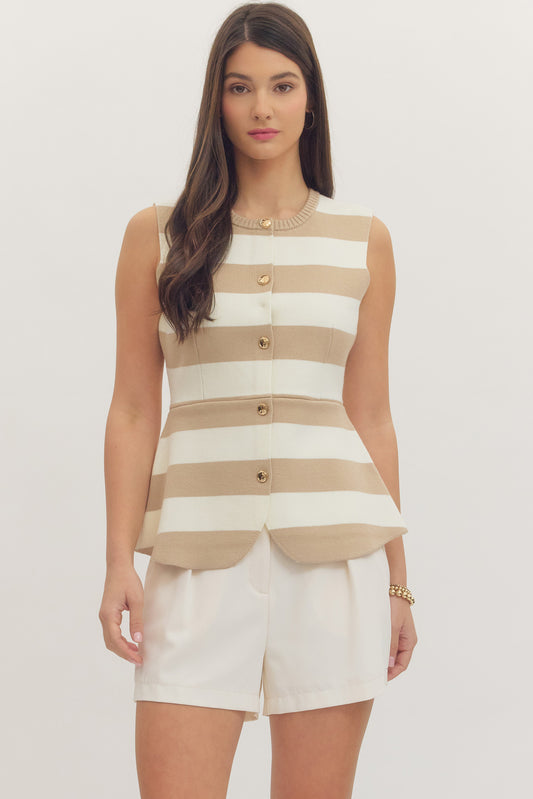 "Rae" Striped Gold Button Up Vest
