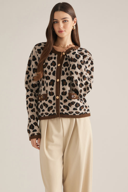 "Jody" Leopard Gold Button Cardigan Sweater