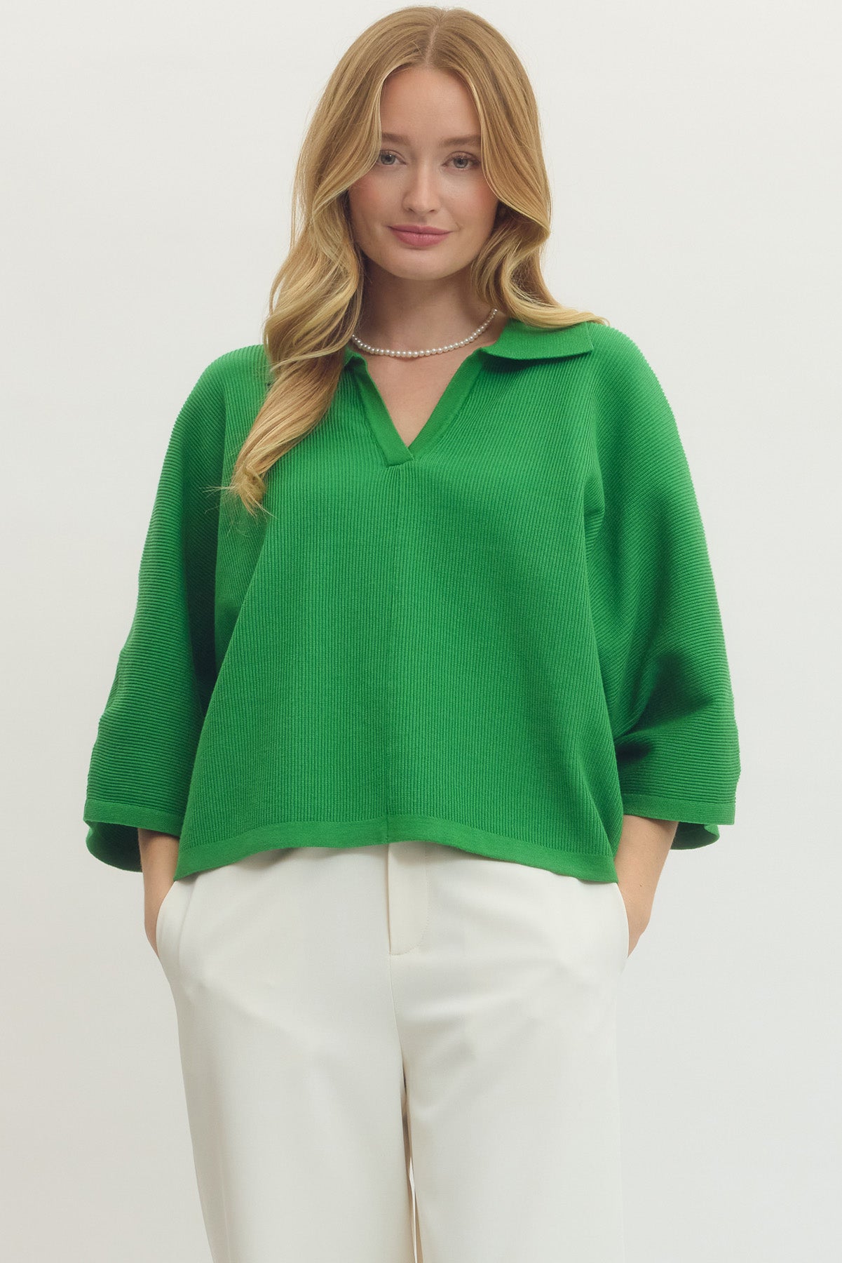 "Bridgett" Knit Collared V Neck