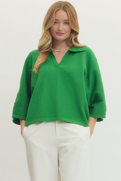 "Bridgett" Knit Collared V Neck