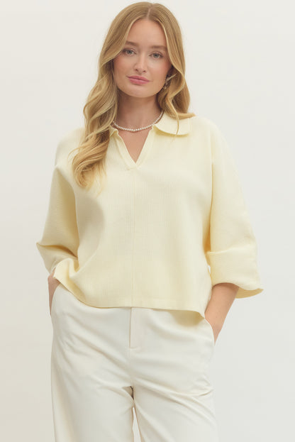 "Bridgett" Knit Collared V Neck