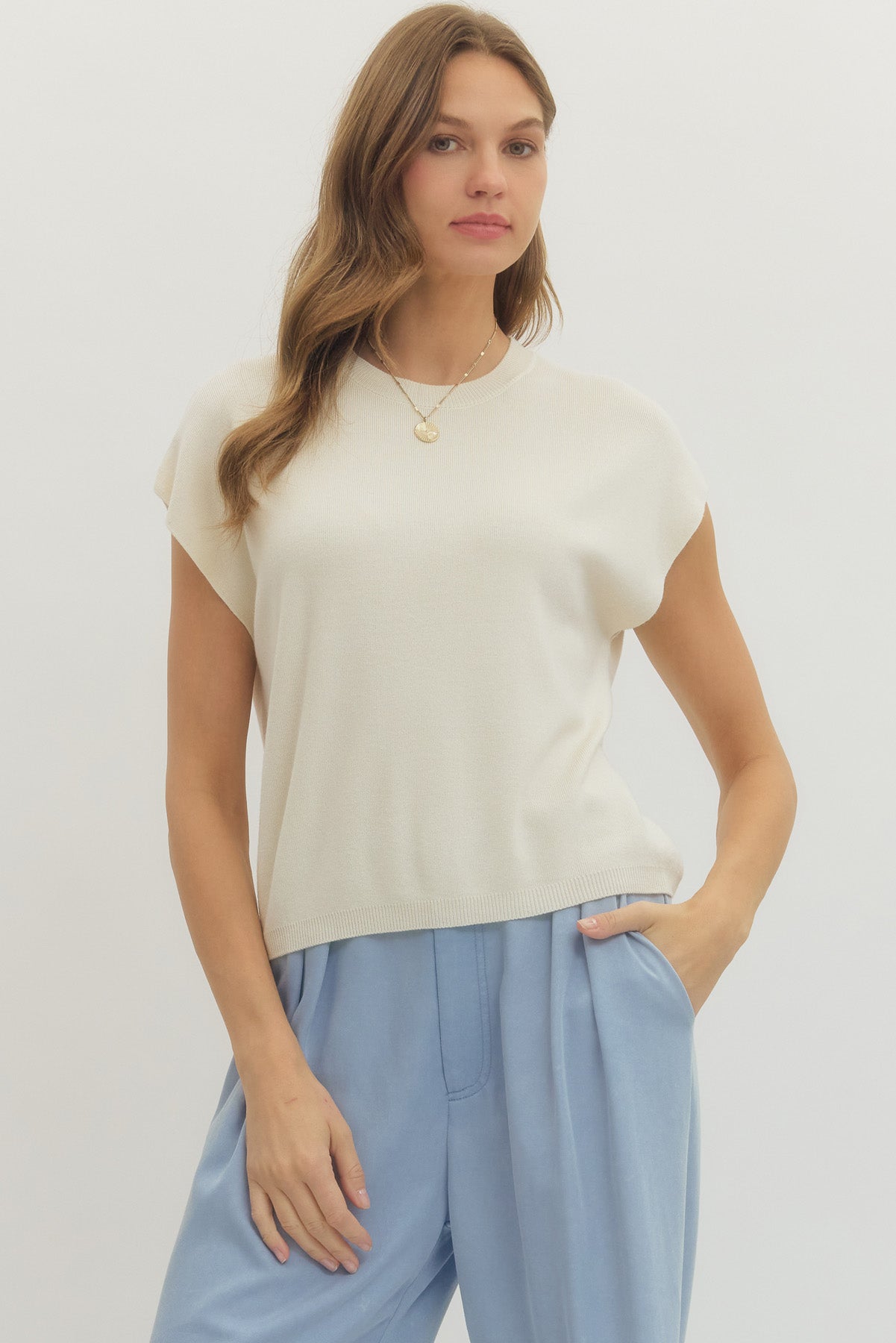 "Drew" Knit Short Sleeve Sweater (Multiple Colors)