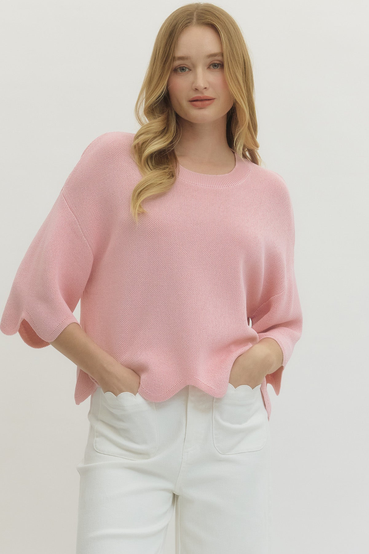 "Gia" Scalloped Knit Top (Multiple Colors)