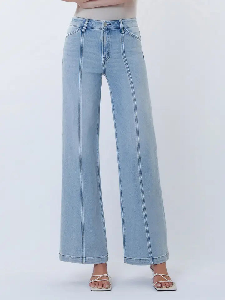 Flying Monkey High Rise Cut Seam Detail Light Wash Wide Jeans