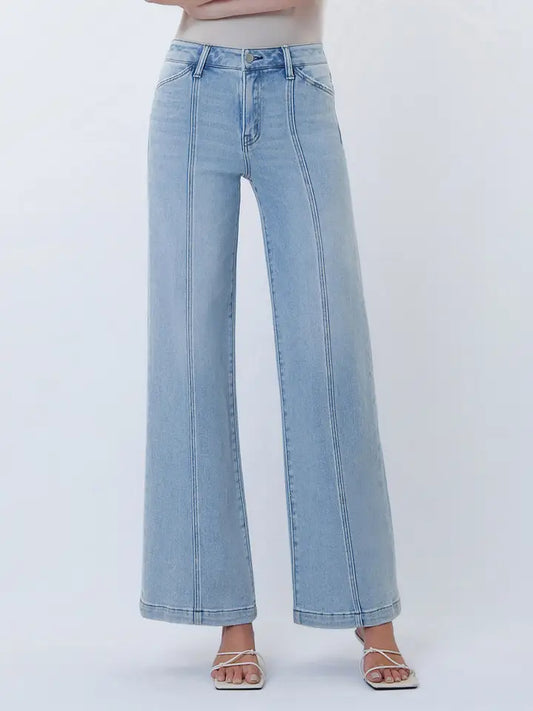 Flying Monkey High Rise Cut Seam Detail Light Wash Wide Jeans