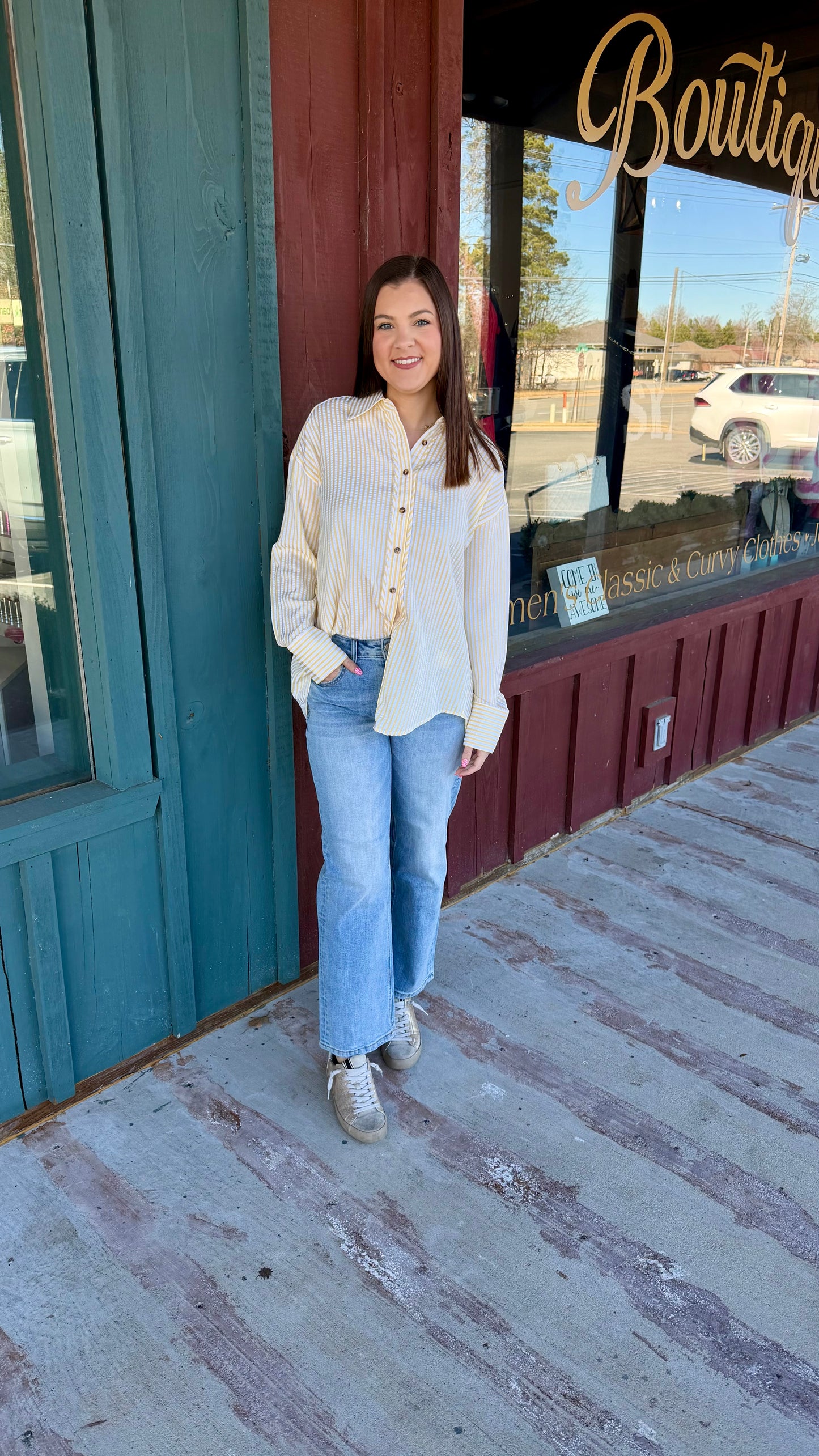 "Ella" Striped Button Up (Multiple Colors)