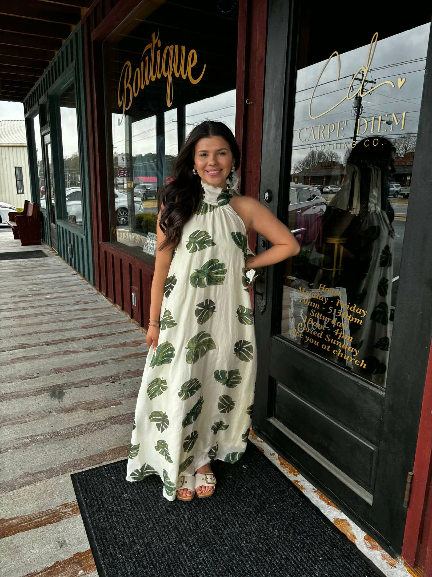 "Laine" Palm Print Maxi Dress