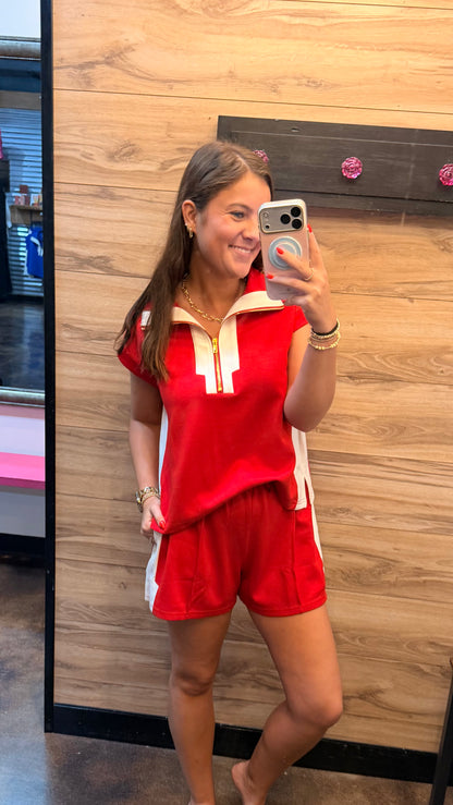 "Mindi" Collared Half Zip Short Set (Multiple Colors)