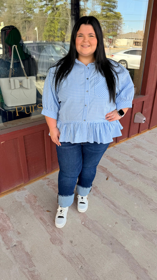 "Murph" Gingham V-Neck Curvy Top (Multiple Colors)