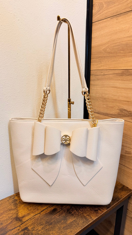 Aubrey Large Bow Gold Chain Tote