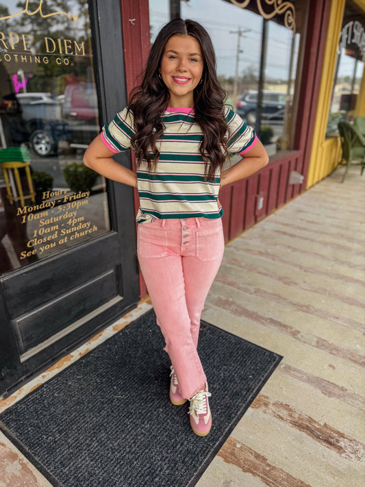 Vervet Pink Front Patch Pocket Crop Flare