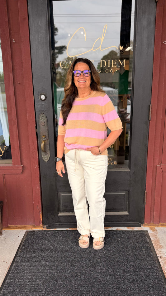 "Jesslyn" Striped Colorblock Sweater Tee