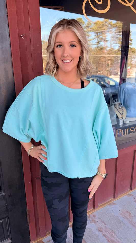 "ODDI" Acid Washed Loose Fit Pullover Top