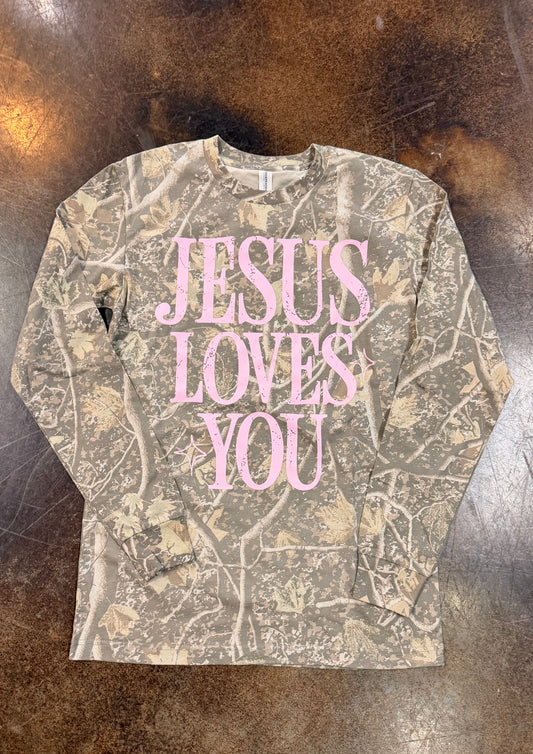 "Jesus Loves You" Camo L/S Tee