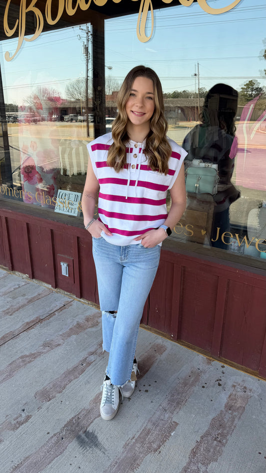 "Ashlee" Striped Hoodie Sweater Top