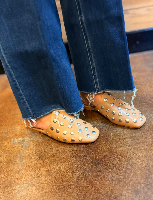 SHUSHOP Camel Studded Mules