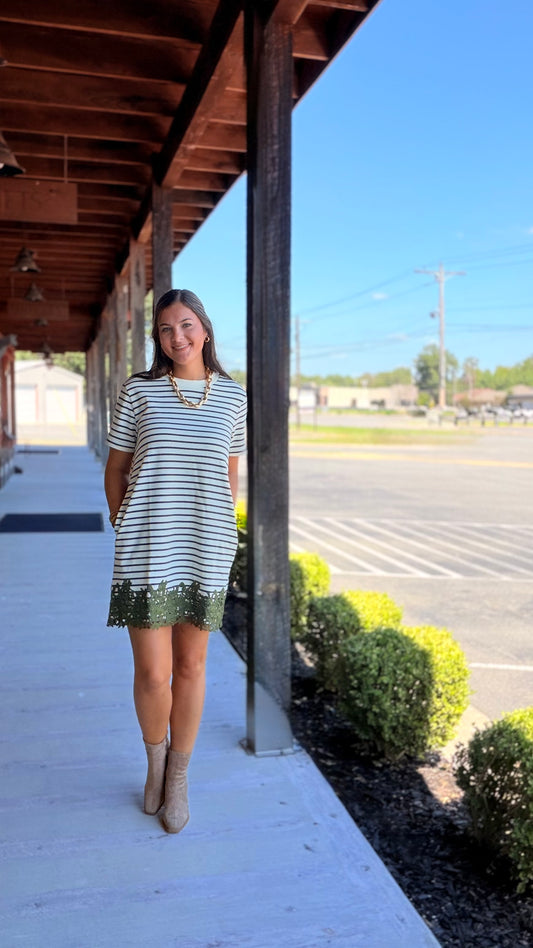 "Paige" Striped Lace Trim Tshirt Dress