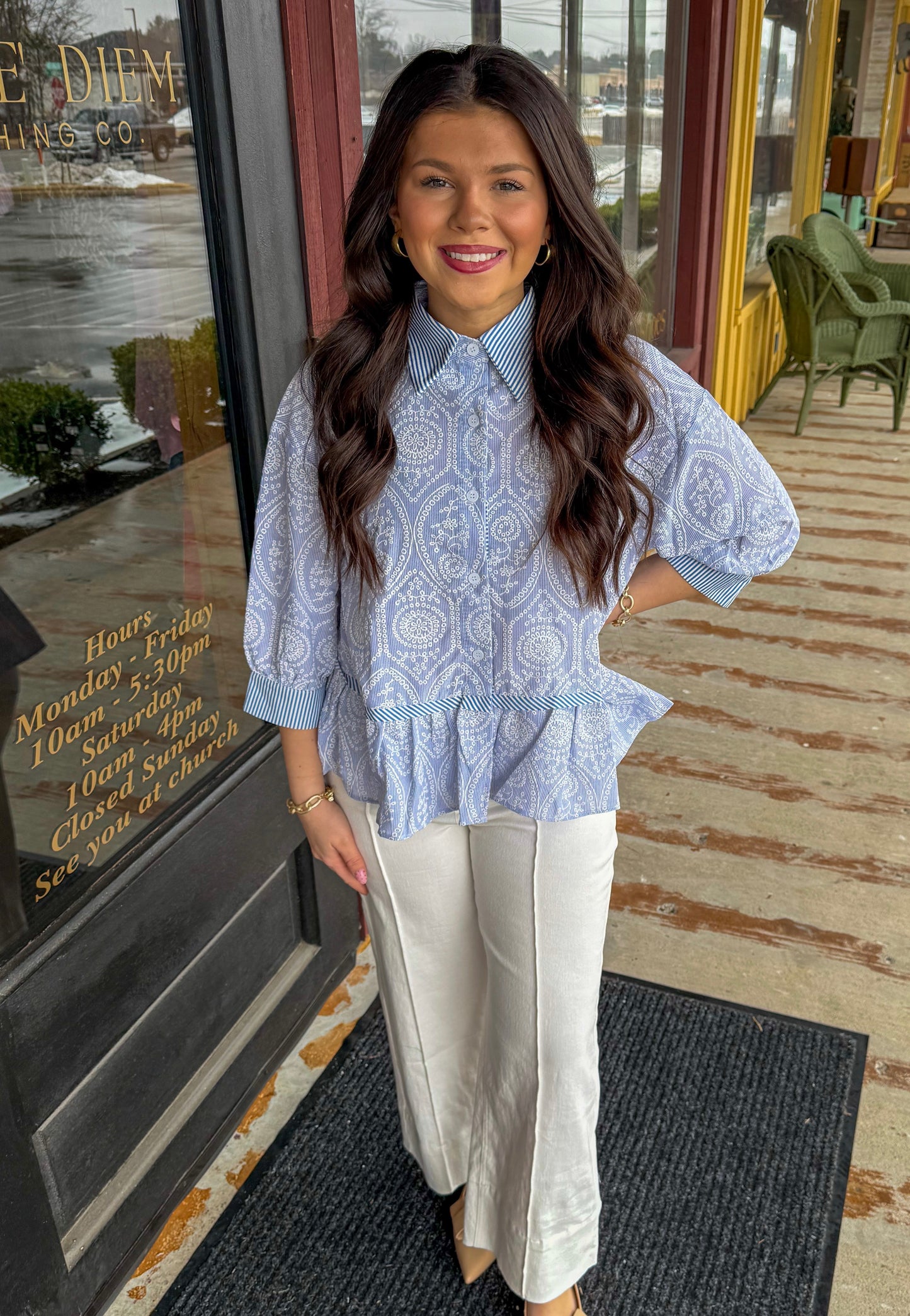 "Maleah" Embroidered Lace Button Up