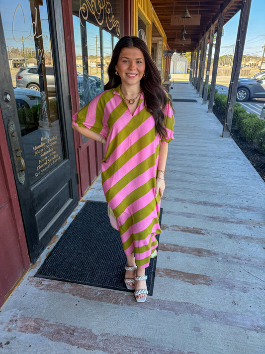 "Keegan" Striped Midi Dress