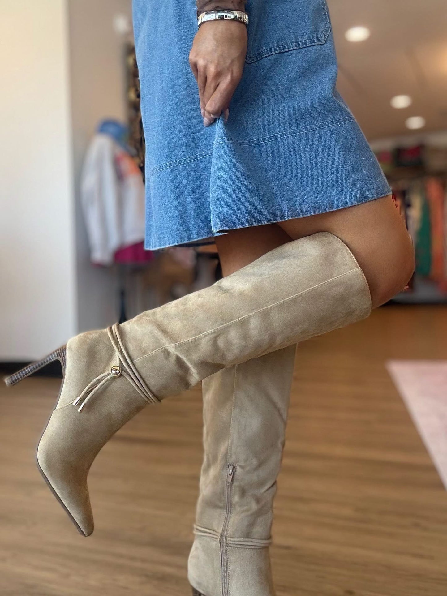 MIA Niko Beige Suede Stiletto Boot