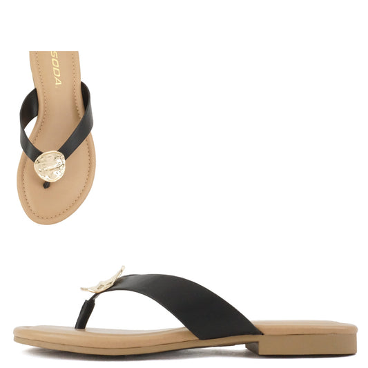 SODA "Jeslyn" Gold Button Flip Flop Sandal