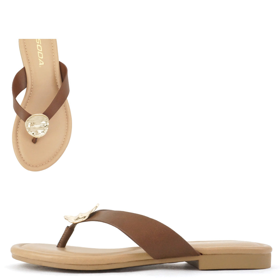 SODA "Jeslyn" Gold Button Flip Flop Sandal