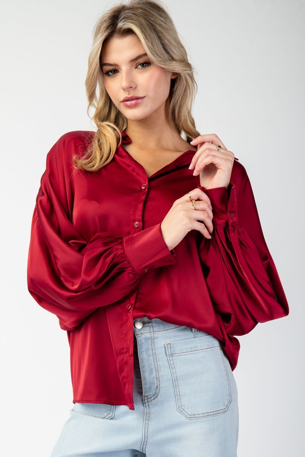 Satin Button Down Dollman Blouse