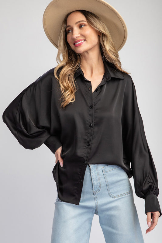 Satin Button Down Dollman Blouse