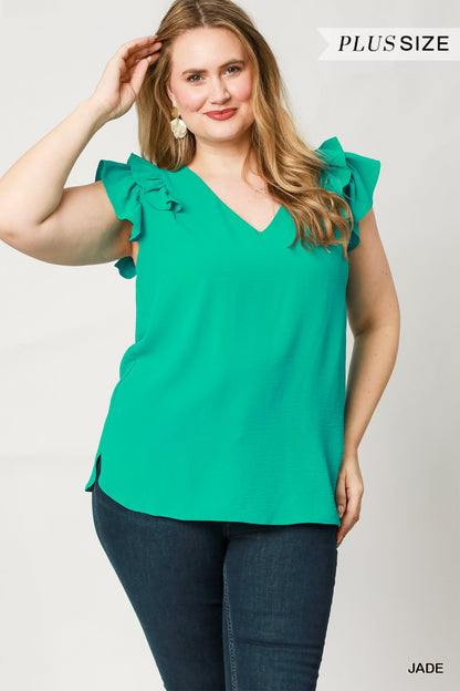 "Jaden" Curvy Ruffled Edge Sleeve Top (multiple colors)