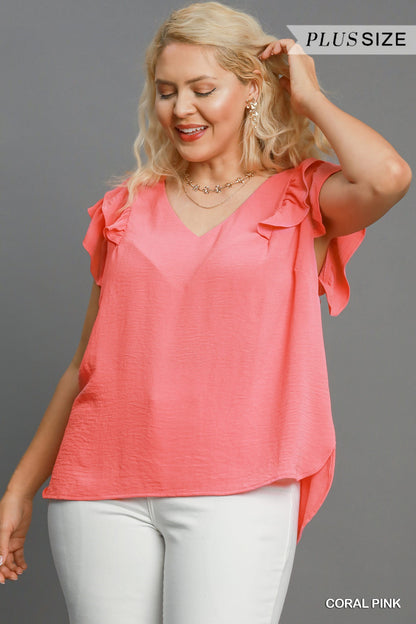 "Jaden" Curvy Ruffled Edge Sleeve Top (multiple colors)