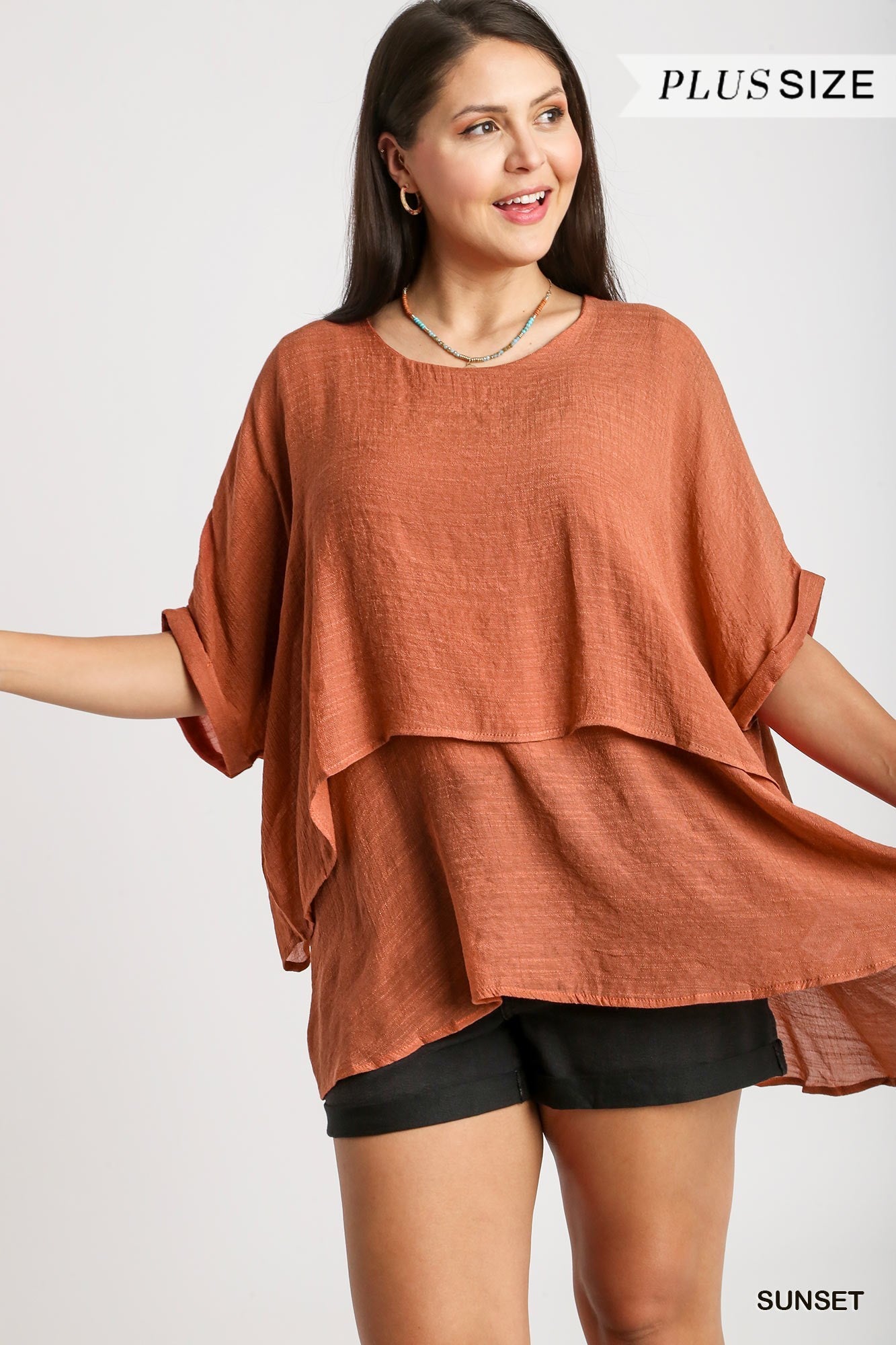 "Delilah" Cuffed 1/2 Sleeve Layered Tunic