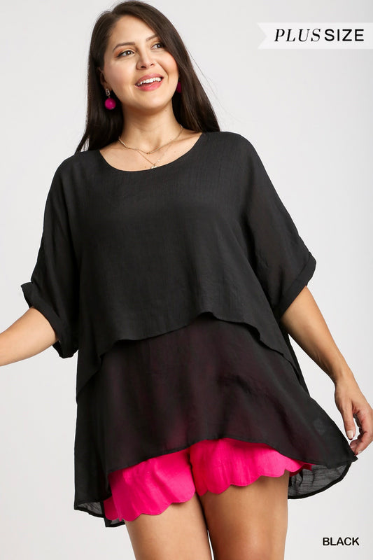 "Delilah" Cuffed 1/2 Sleeve Layered Tunic