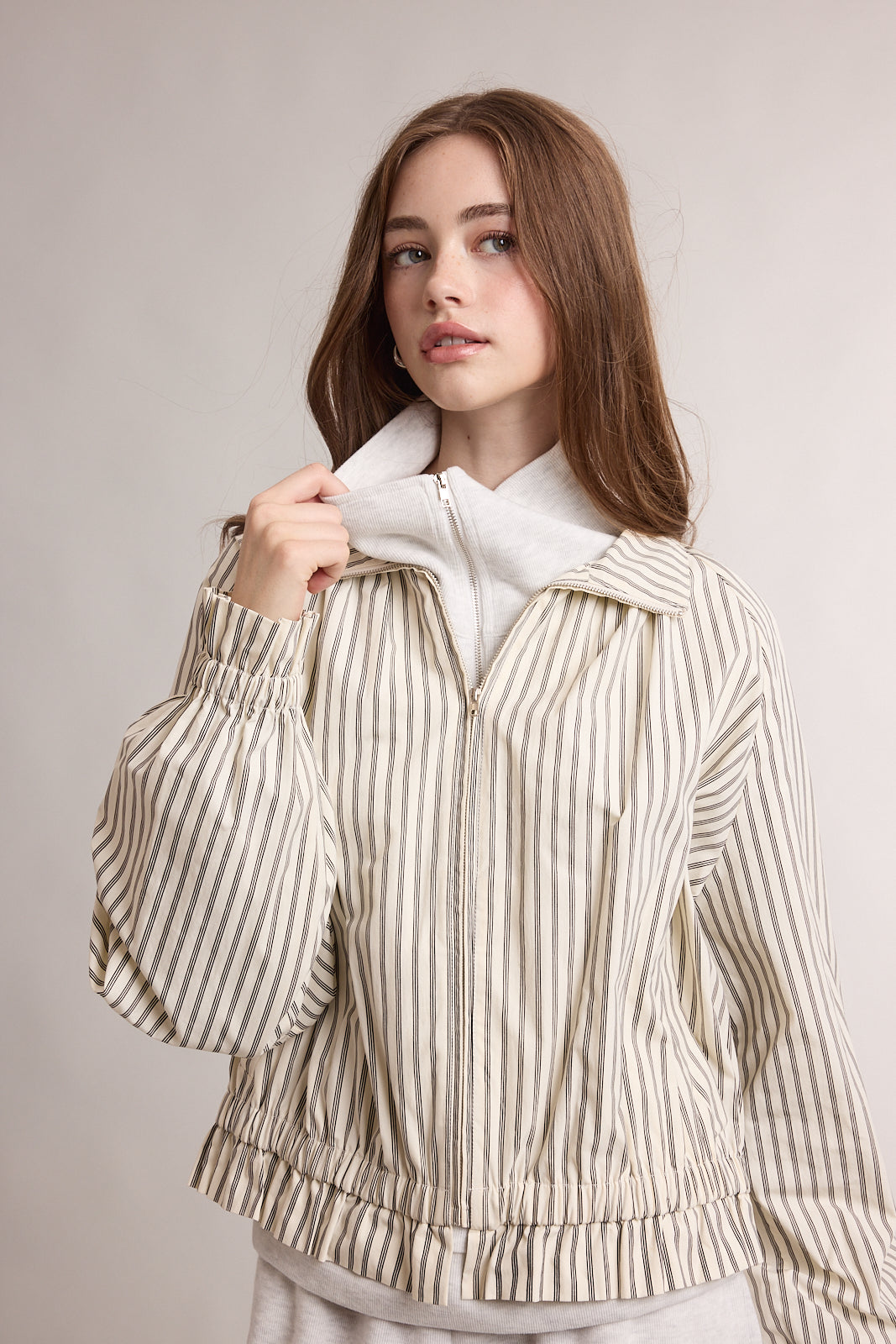 "Kasey" Striped Zip Up Jacket