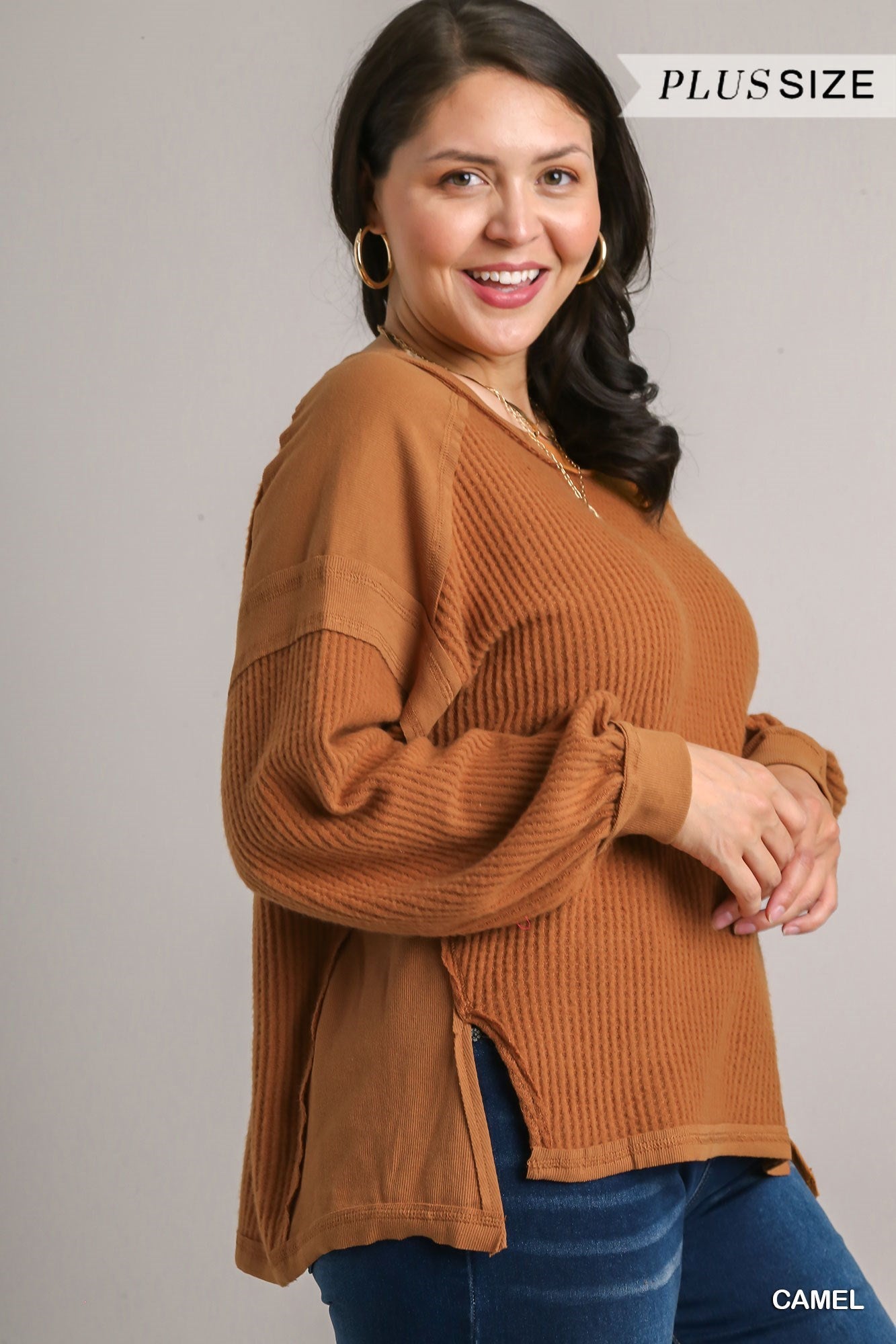 Long Sleeve Spring Waffle Curvy Top