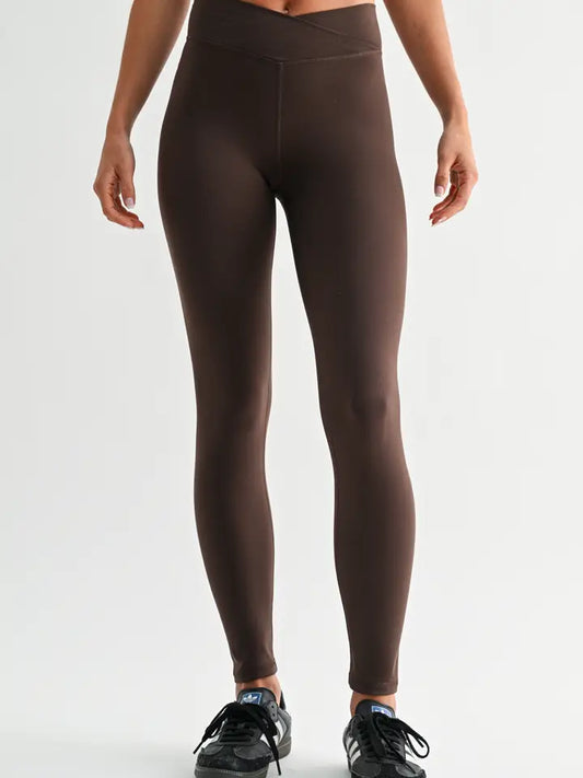 MONO B Venice Crossover Waist Leggings (Espresso)